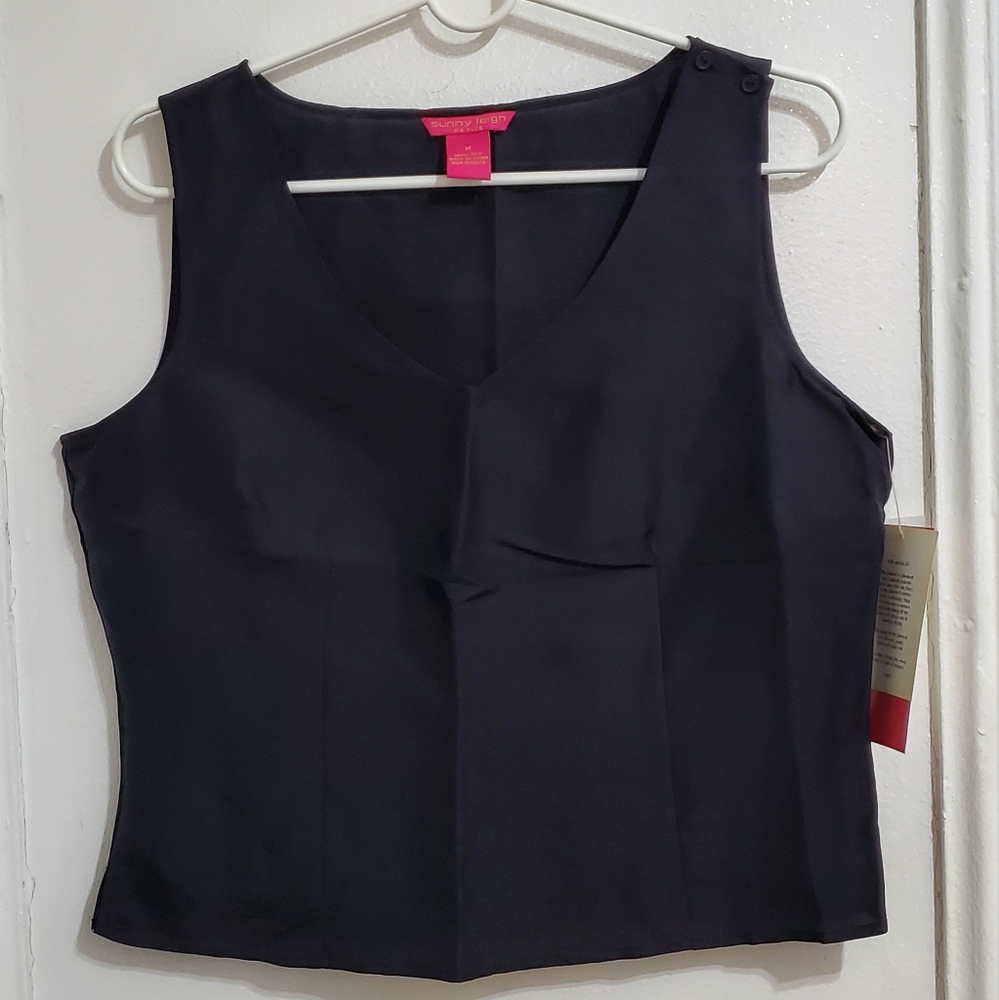 100% Silk Black Sleeveless Top BNNU Medium